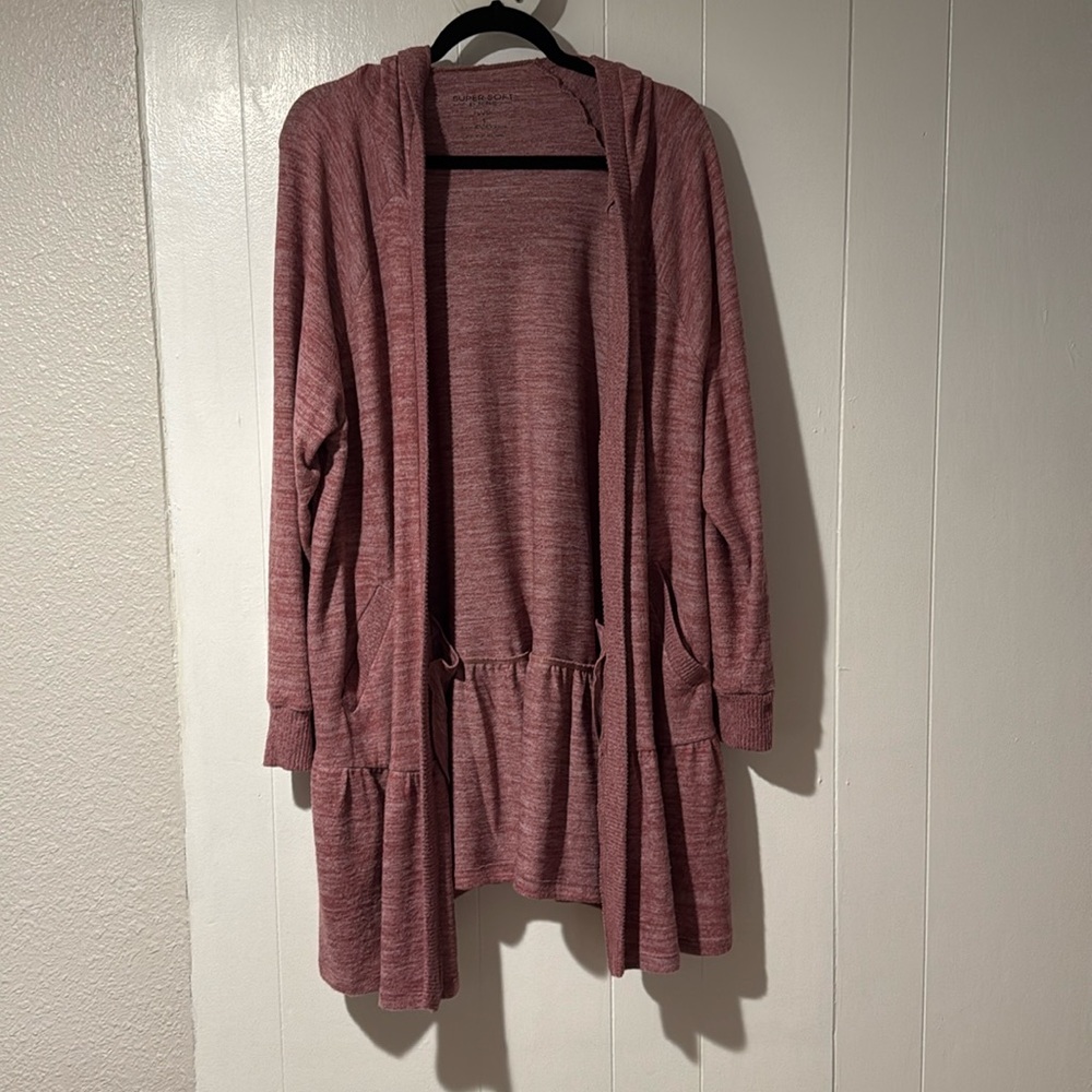 Super Soft Plush Duster Ruffle Hem with Hood